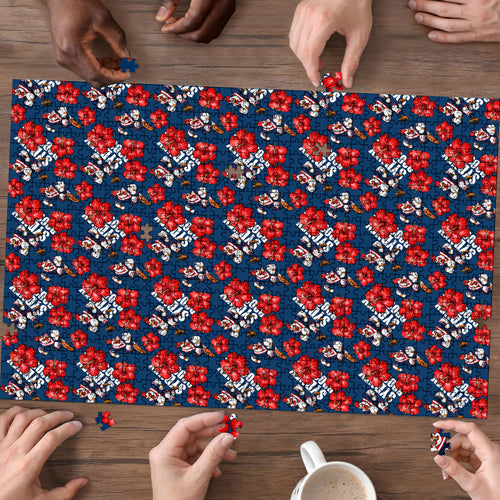 Sydney Roosters Puzzle Tropical Hibiscus Floral Seamless Rugby Mascot