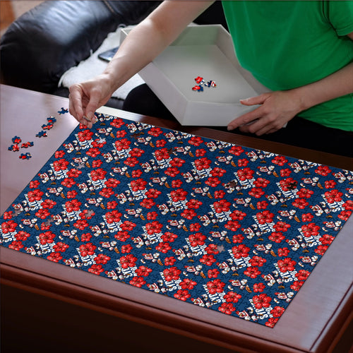 Sydney Roosters Puzzle Tropical Hibiscus Floral Seamless Rugby Mascot