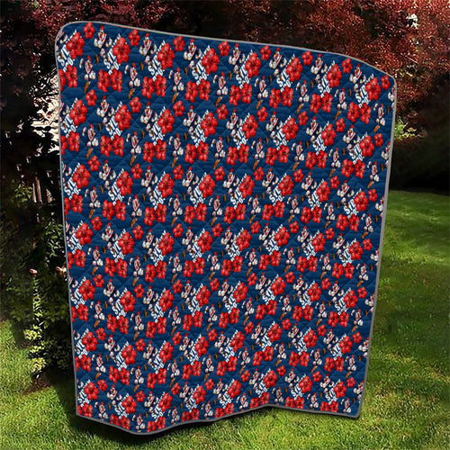 Sydney Roosters Quilt Tropical Hibiscus Floral Seamless Rugby Mascot