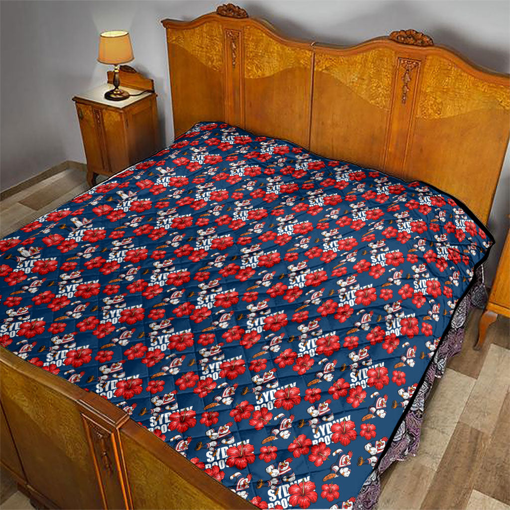 Sydney Roosters Quilt Tropical Hibiscus Floral Seamless Rugby Mascot