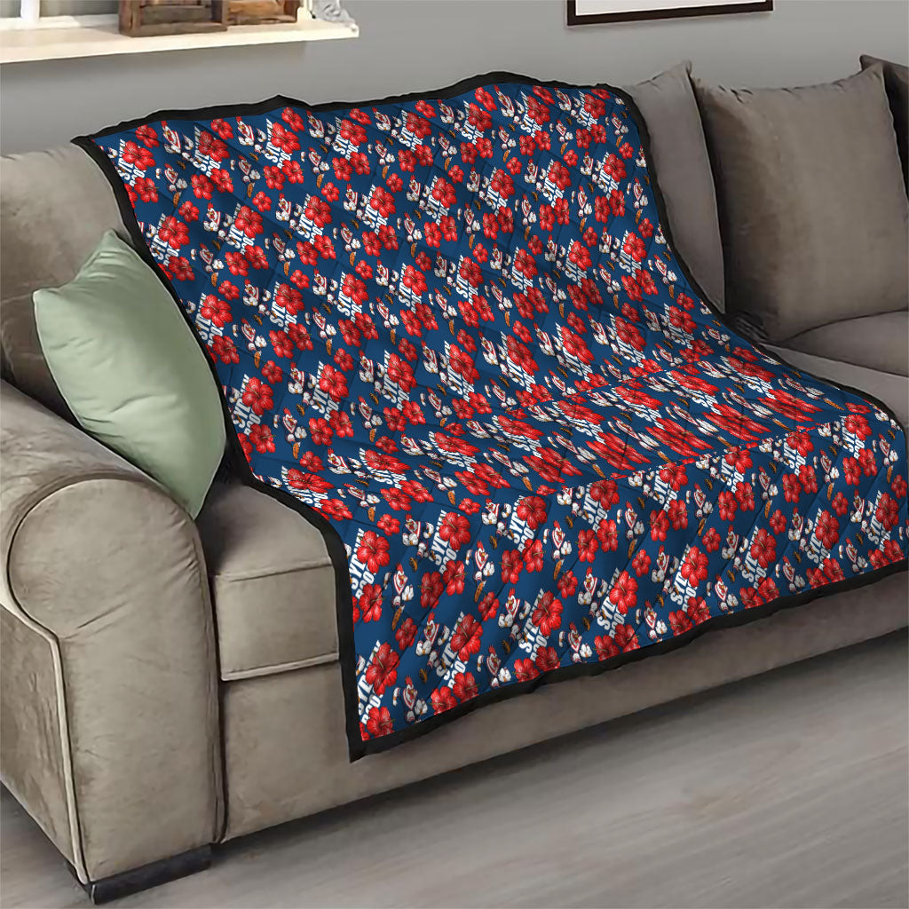 Sydney Roosters Quilt Tropical Hibiscus Floral Seamless Rugby Mascot
