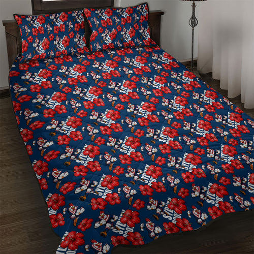 Sydney Roosters Quilt Bed Set Tropical Hibiscus Floral Seamless Rugby Mascot