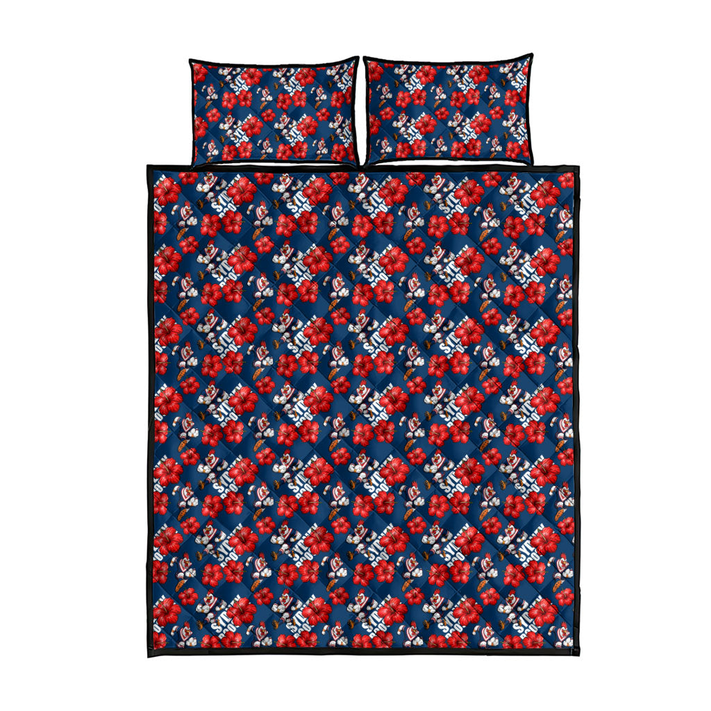 Sydney Roosters Quilt Bed Set Tropical Hibiscus Floral Seamless Rugby Mascot