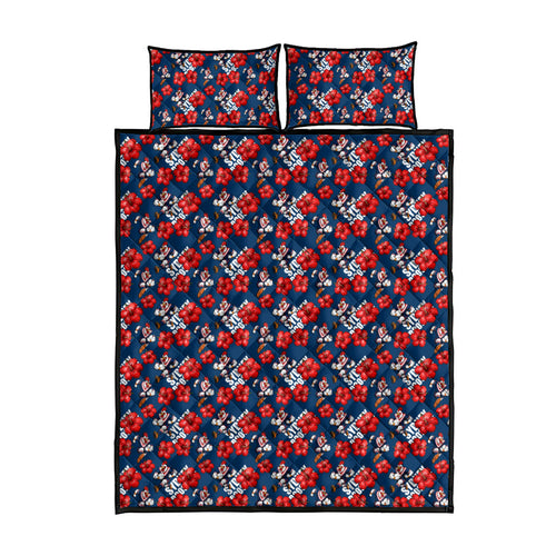 Sydney Roosters Quilt Bed Set Tropical Hibiscus Floral Seamless Rugby Mascot