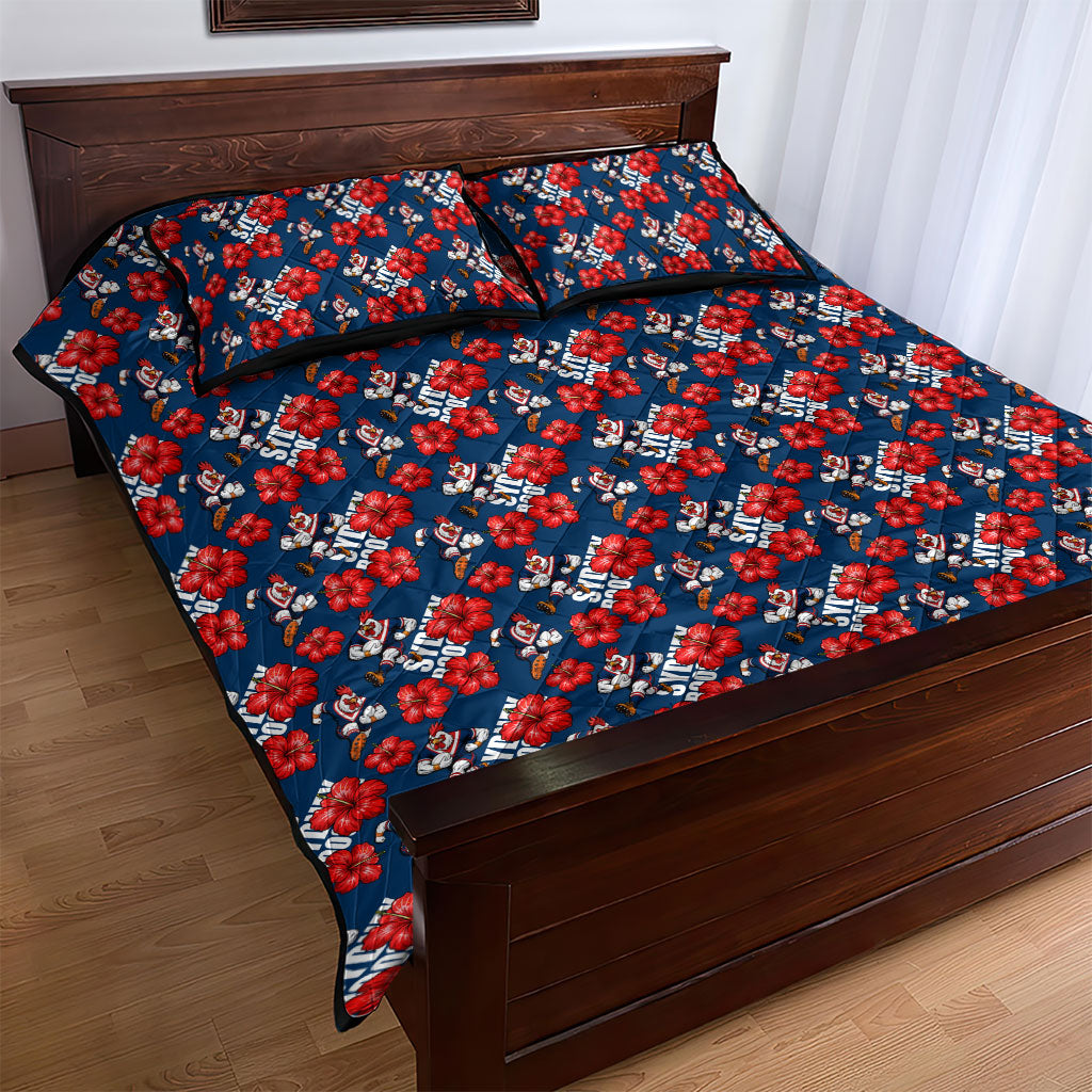 Sydney Roosters Quilt Bed Set Tropical Hibiscus Floral Seamless Rugby Mascot