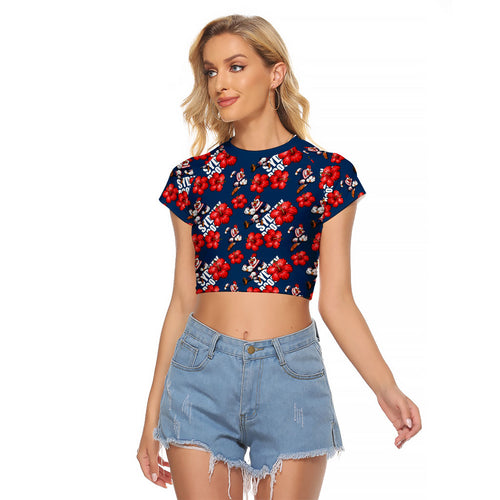 Sydney Roosters Raglan Cropped T Shirt Tropical Hibiscus Floral Seamless Rugby Mascot