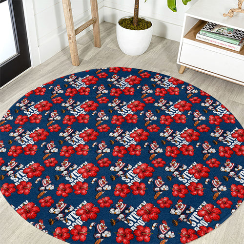 Sydney Roosters Round Carpet Tropical Hibiscus Floral Seamless Rugby Mascot
