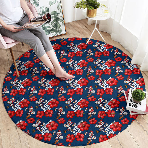 Sydney Roosters Round Carpet Tropical Hibiscus Floral Seamless Rugby Mascot