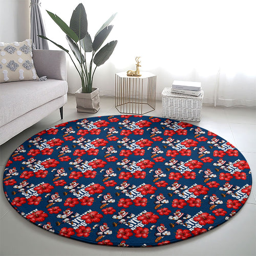 Sydney Roosters Round Carpet Tropical Hibiscus Floral Seamless Rugby Mascot