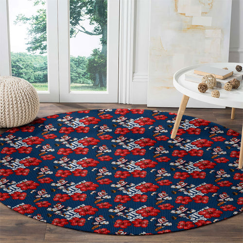 Sydney Roosters Round Carpet Tropical Hibiscus Floral Seamless Rugby Mascot