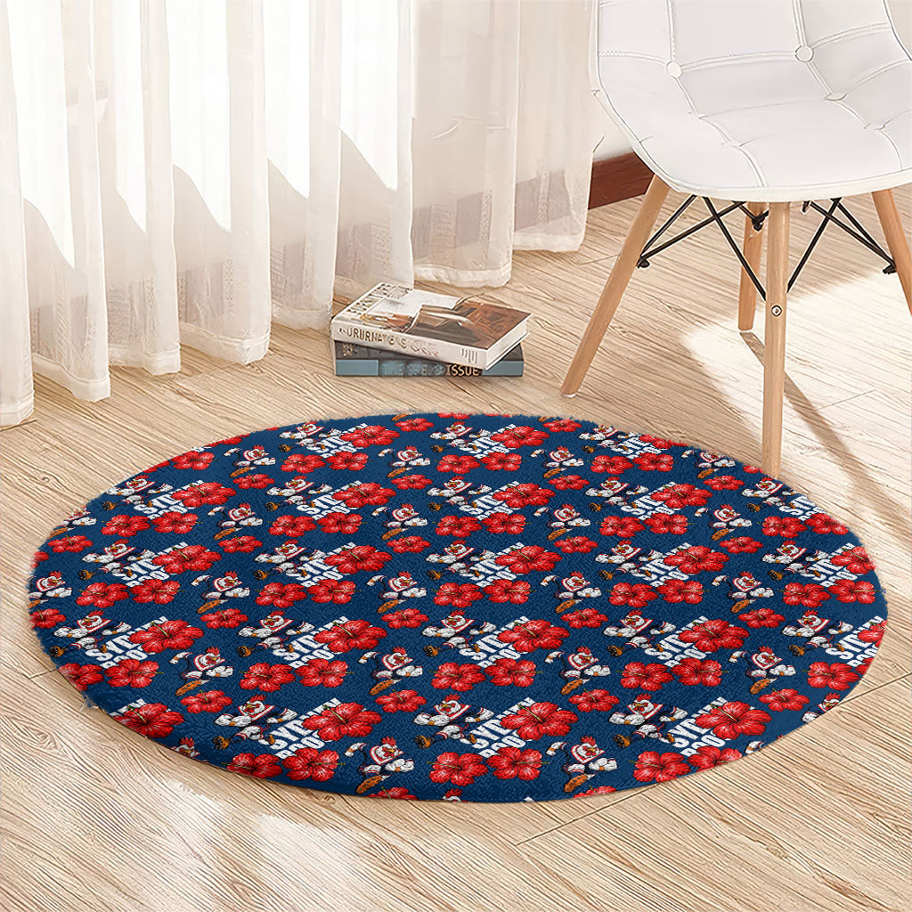 Sydney Roosters Round Carpet Tropical Hibiscus Floral Seamless Rugby Mascot