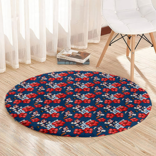 Sydney Roosters Round Carpet Tropical Hibiscus Floral Seamless Rugby Mascot