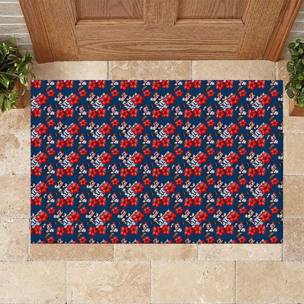 Sydney Roosters Rubber Doormat Tropical Hibiscus Floral Seamless Rugby Mascot