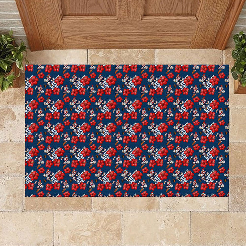 Sydney Roosters Rubber Doormat Tropical Hibiscus Floral Seamless Rugby Mascot