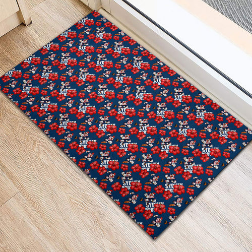Sydney Roosters Rubber Doormat Tropical Hibiscus Floral Seamless Rugby Mascot