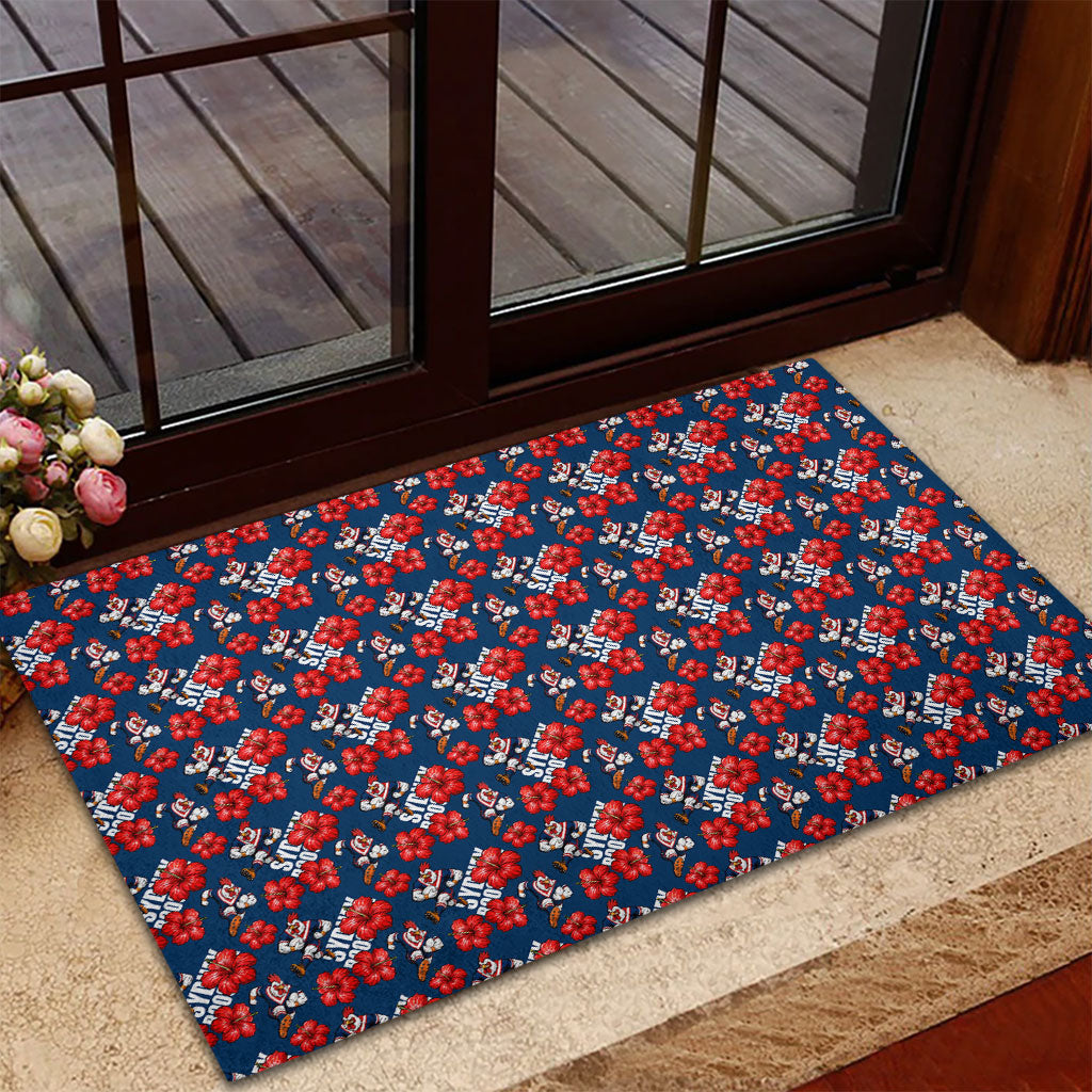 Sydney Roosters Rubber Doormat Tropical Hibiscus Floral Seamless Rugby Mascot