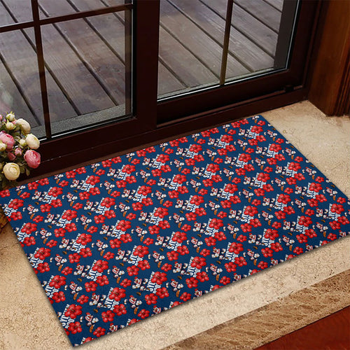Sydney Roosters Rubber Doormat Tropical Hibiscus Floral Seamless Rugby Mascot