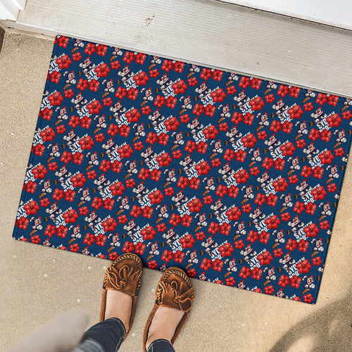 Sydney Roosters Rubber Doormat Tropical Hibiscus Floral Seamless Rugby Mascot
