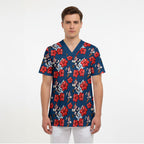 Sydney Roosters Scrub Top Tropical Hibiscus Floral Seamless Rugby Mascot