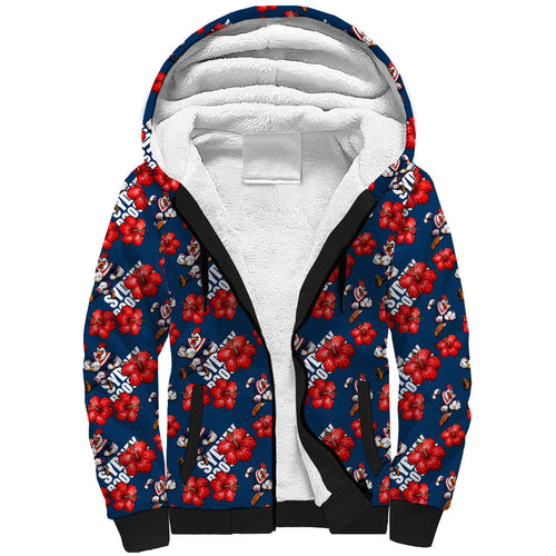Sydney Roosters Sherpa Hoodie Tropical Hibiscus Floral Seamless Rugby Mascot