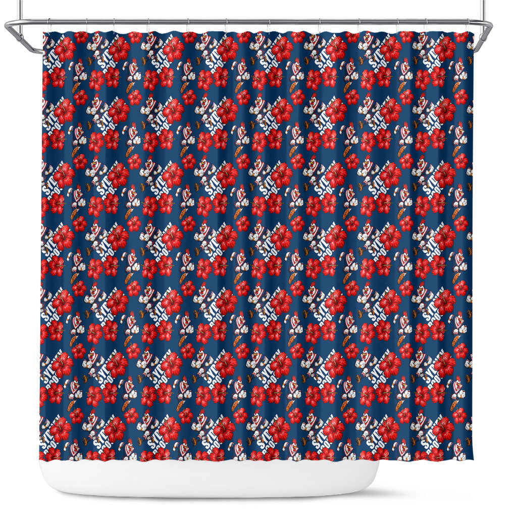 Sydney Roosters Shower Curtain Tropical Hibiscus Floral Seamless Rugby Mascot