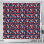 Sydney Roosters Shower Curtain Tropical Hibiscus Floral Seamless Rugby Mascot