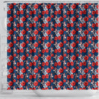 Sydney Roosters Shower Curtain Tropical Hibiscus Floral Seamless Rugby Mascot