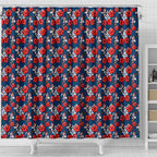Sydney Roosters Shower Curtain Tropical Hibiscus Floral Seamless Rugby Mascot