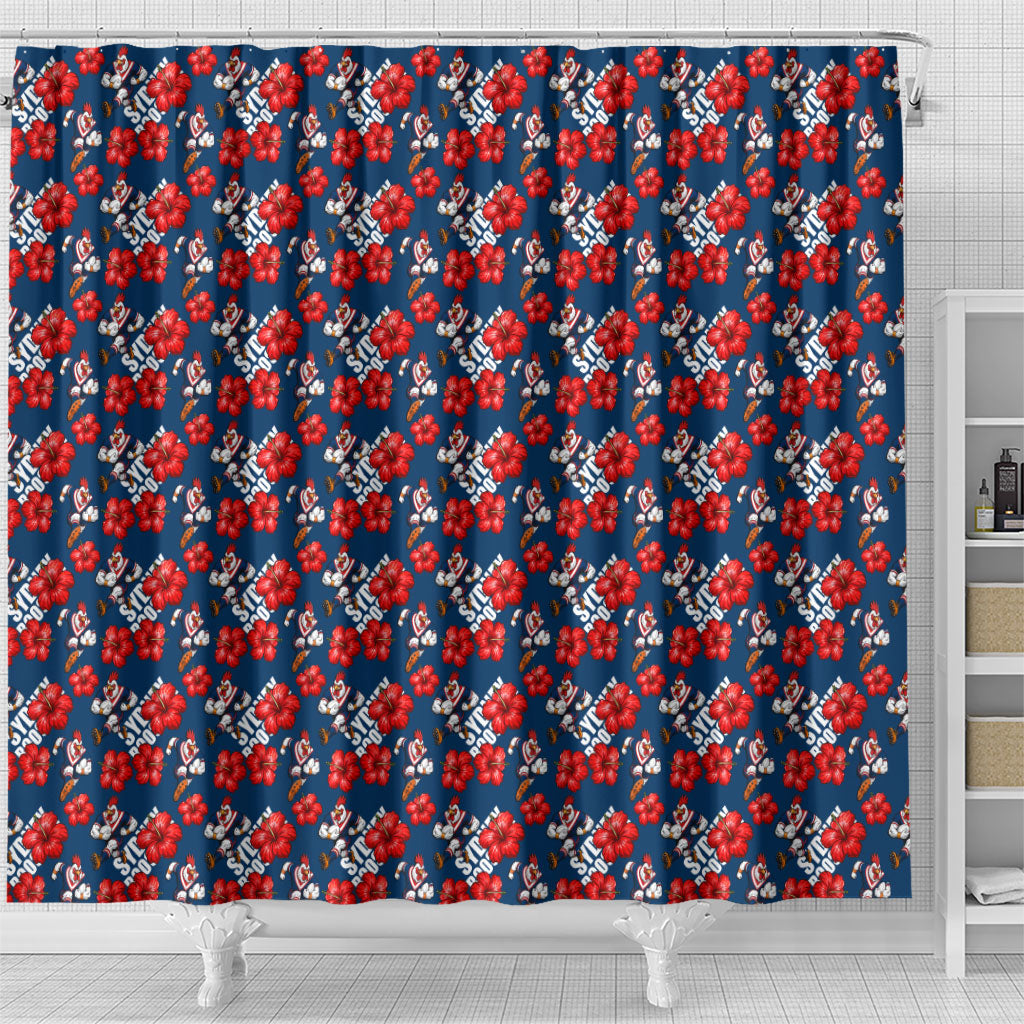 Sydney Roosters Shower Curtain Tropical Hibiscus Floral Seamless Rugby Mascot