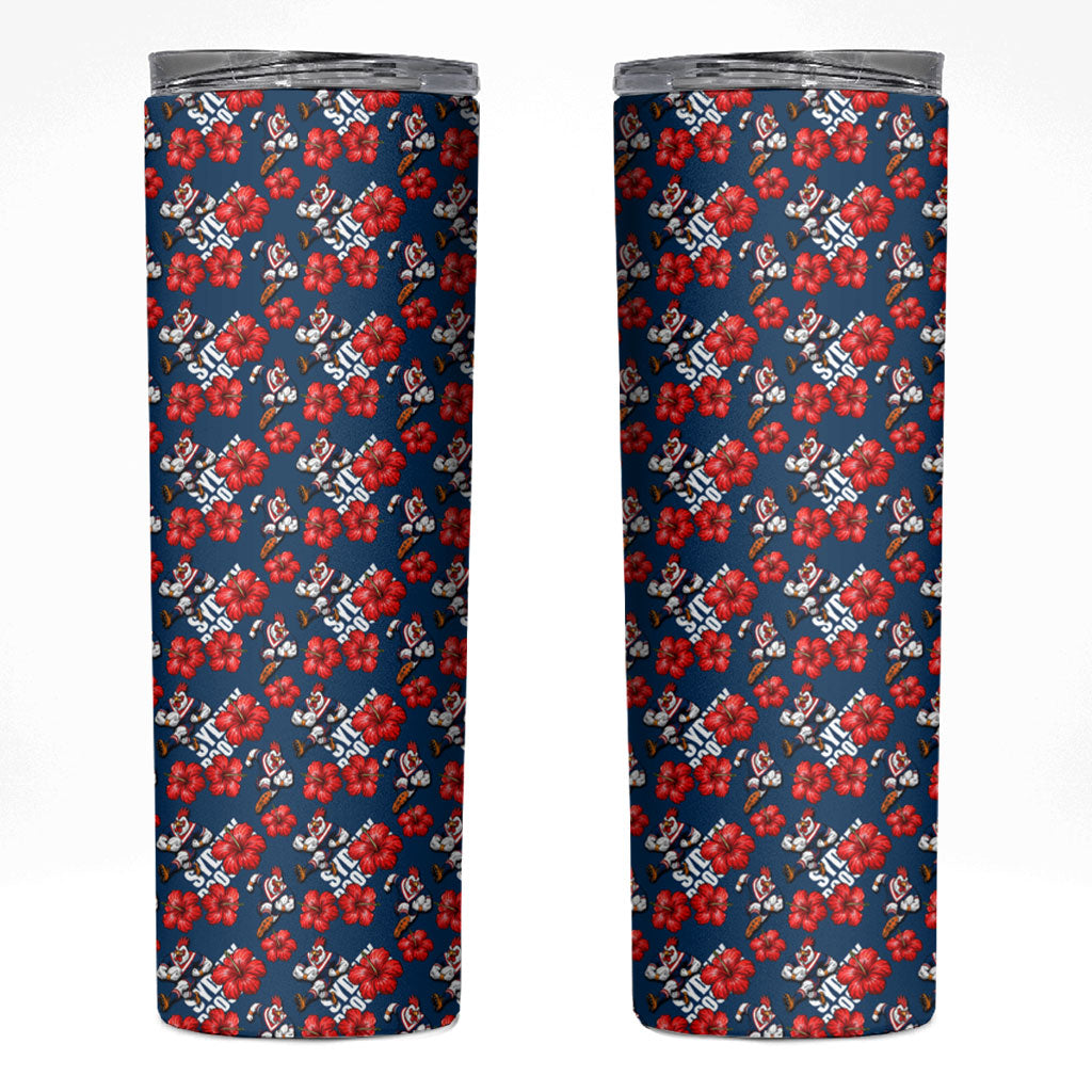 Sydney Roosters Skinny Tumbler Tropical Hibiscus Floral Seamless Rugby Mascot