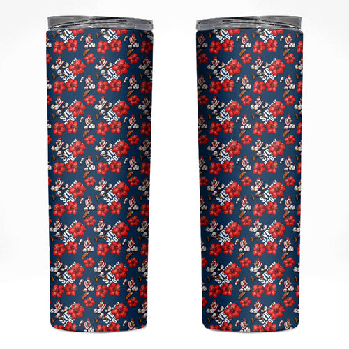 Sydney Roosters Skinny Tumbler Tropical Hibiscus Floral Seamless Rugby Mascot