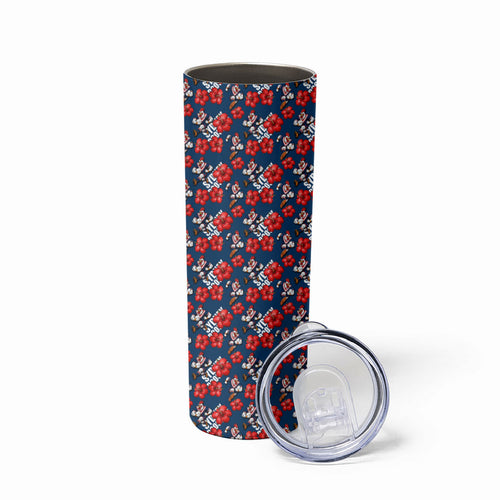 Sydney Roosters Skinny Tumbler Tropical Hibiscus Floral Seamless Rugby Mascot