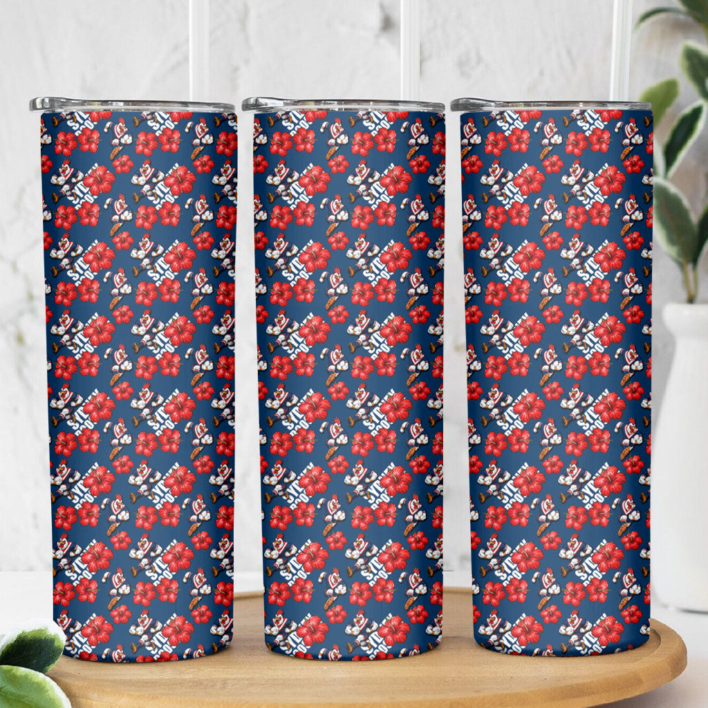 Sydney Roosters Skinny Tumbler Tropical Hibiscus Floral Seamless Rugby Mascot