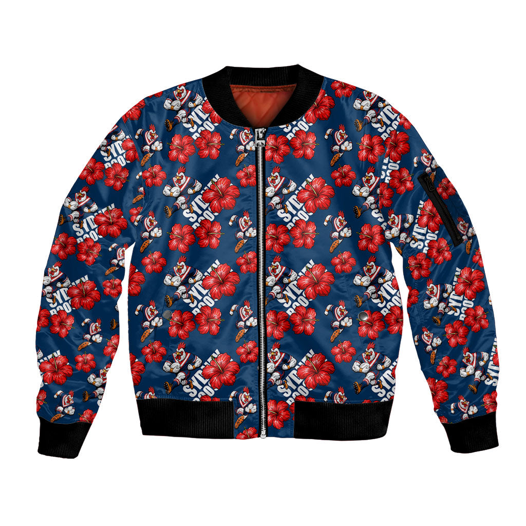 Sydney Roosters Sleeve Zip Bomber Jacket Tropical Hibiscus Floral Seamless Rugby Mascot