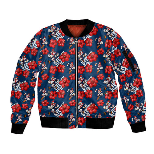 Sydney Roosters Sleeve Zip Bomber Jacket Tropical Hibiscus Floral Seamless Rugby Mascot