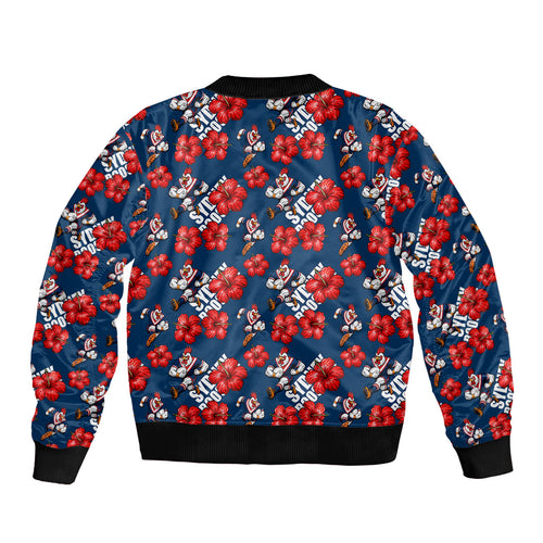 Sydney Roosters Sleeve Zip Bomber Jacket Tropical Hibiscus Floral Seamless Rugby Mascot