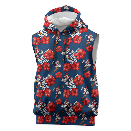 Sydney Roosters Sleeveless Hoodie Tropical Hibiscus Floral Seamless Rugby Mascot