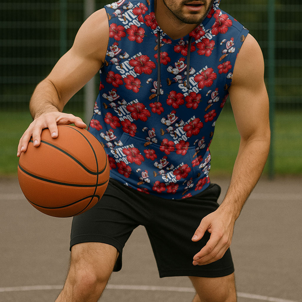 Sydney Roosters Sleeveless Hoodie Tropical Hibiscus Floral Seamless Rugby Mascot