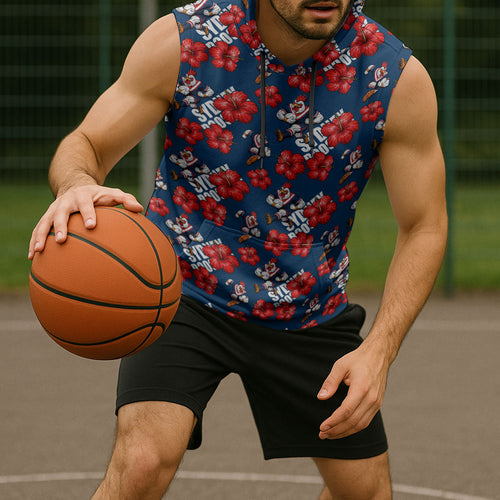 Sydney Roosters Sleeveless Hoodie Tropical Hibiscus Floral Seamless Rugby Mascot