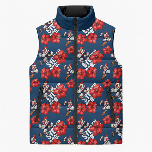 Sydney Roosters Sleeveless Puffer Jacket Tropical Hibiscus Floral Seamless Rugby Mascot