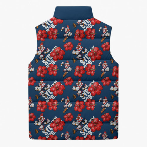 Sydney Roosters Sleeveless Puffer Jacket Tropical Hibiscus Floral Seamless Rugby Mascot