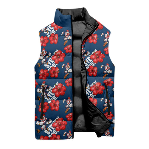 Sydney Roosters Sleeveless Puffer Jacket Tropical Hibiscus Floral Seamless Rugby Mascot