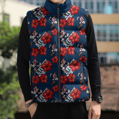 Sydney Roosters Sleeveless Puffer Jacket Tropical Hibiscus Floral Seamless Rugby Mascot