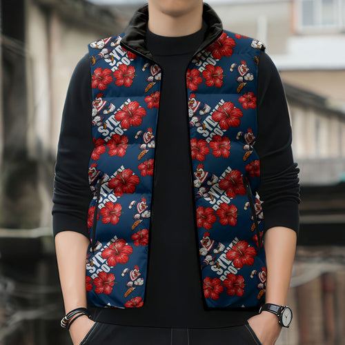 Sydney Roosters Sleeveless Puffer Jacket Tropical Hibiscus Floral Seamless Rugby Mascot
