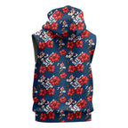 Sydney Roosters Sleeveless Zip Hoodie Tropical Hibiscus Floral Seamless Rugby Mascot