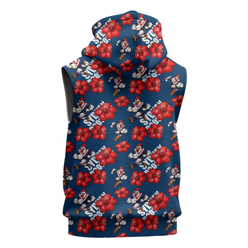 Sydney Roosters Sleeveless Zip Hoodie Tropical Hibiscus Floral Seamless Rugby Mascot