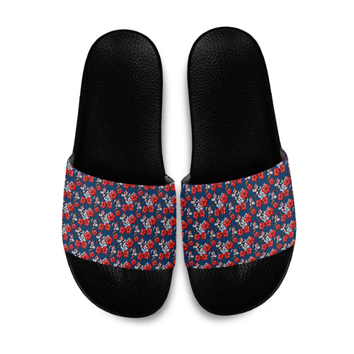 Sydney Roosters Slide Sandals Tropical Hibiscus Floral Seamless Rugby Mascot