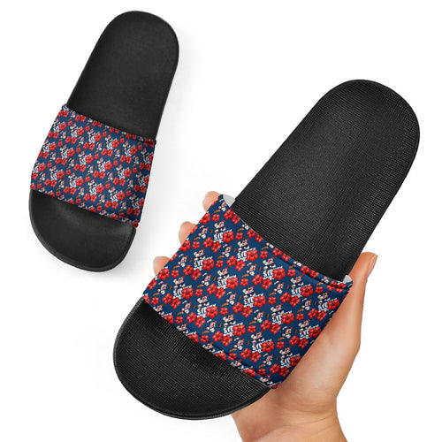 Sydney Roosters Slide Sandals Tropical Hibiscus Floral Seamless Rugby Mascot