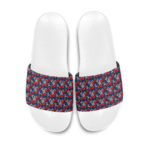Sydney Roosters Slide Sandals Tropical Hibiscus Floral Seamless Rugby Mascot