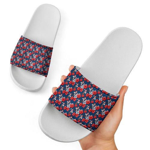 Sydney Roosters Slide Sandals Tropical Hibiscus Floral Seamless Rugby Mascot